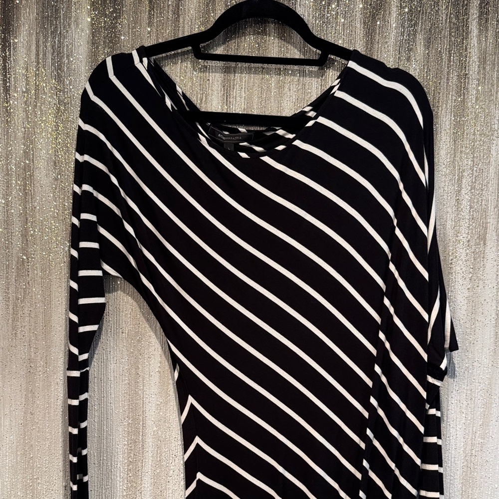 BCBGMaxAzria Diagonal Striped Black and White Blouse